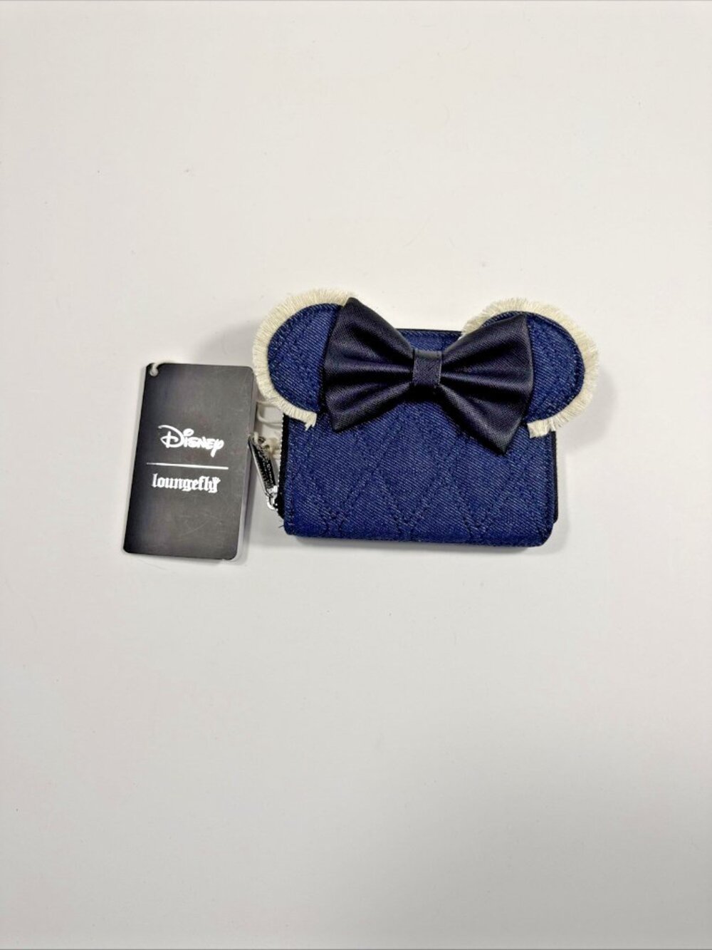 Loungefly Disney Minnie Mouse Quilted Denim Mini Zip Wallet Blue/Black NWT